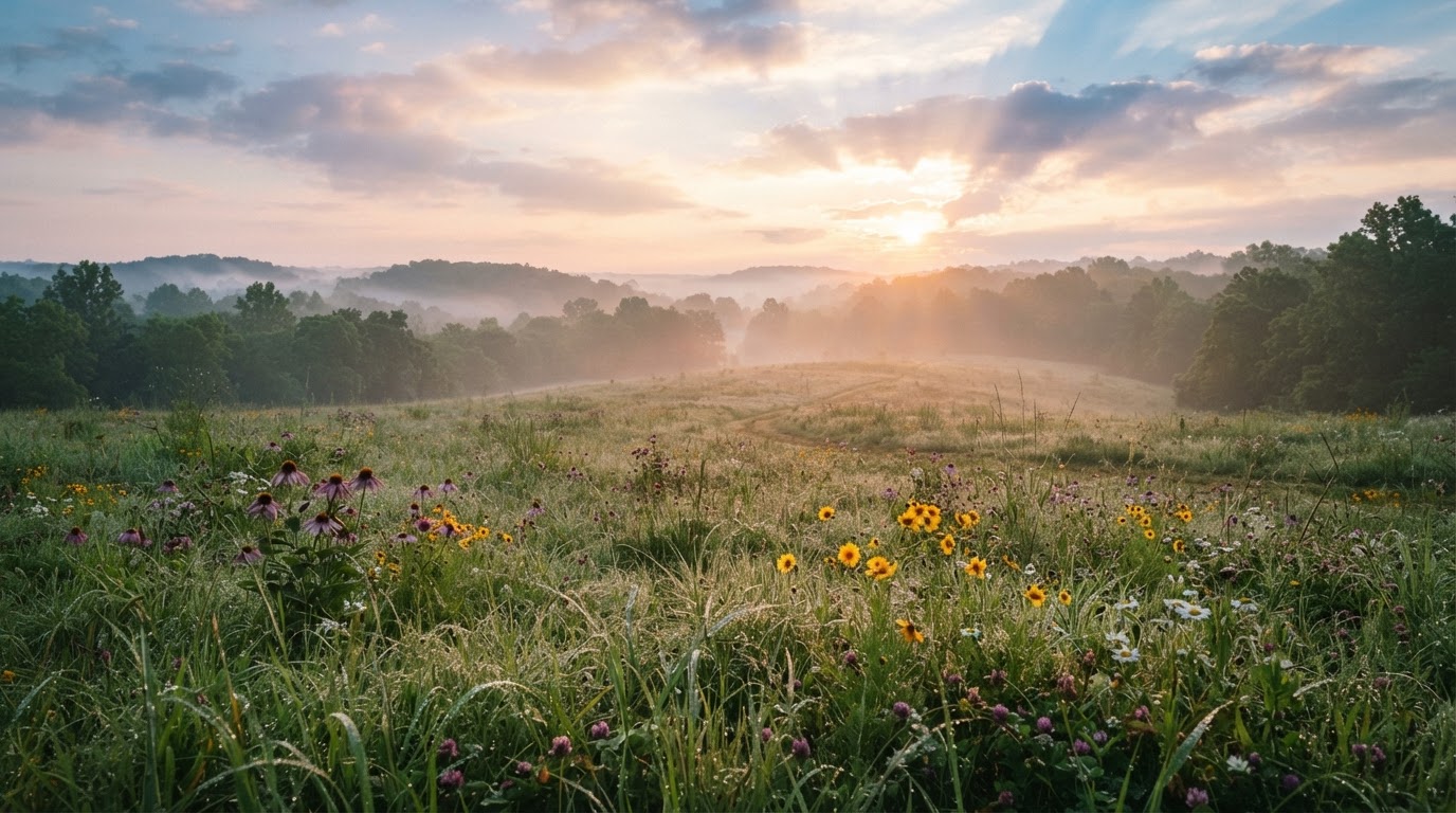 A peaceful natural landscape symbolizing hope and new beginnings