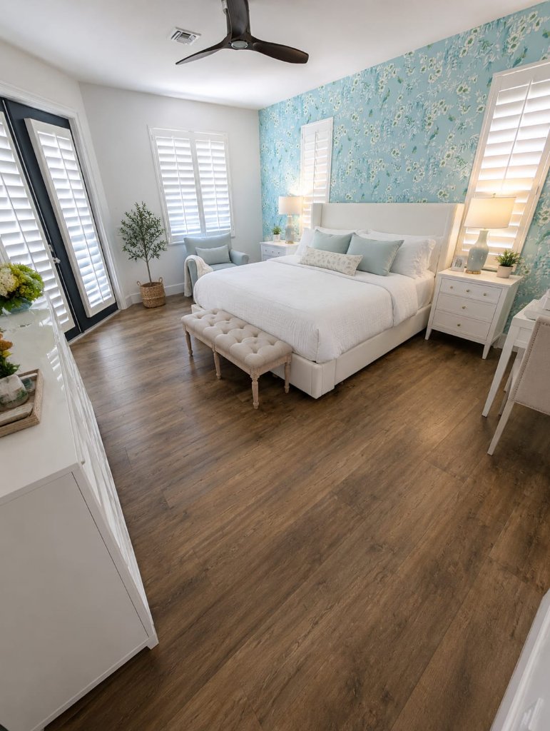 Clean serene bedroom after professional restoration