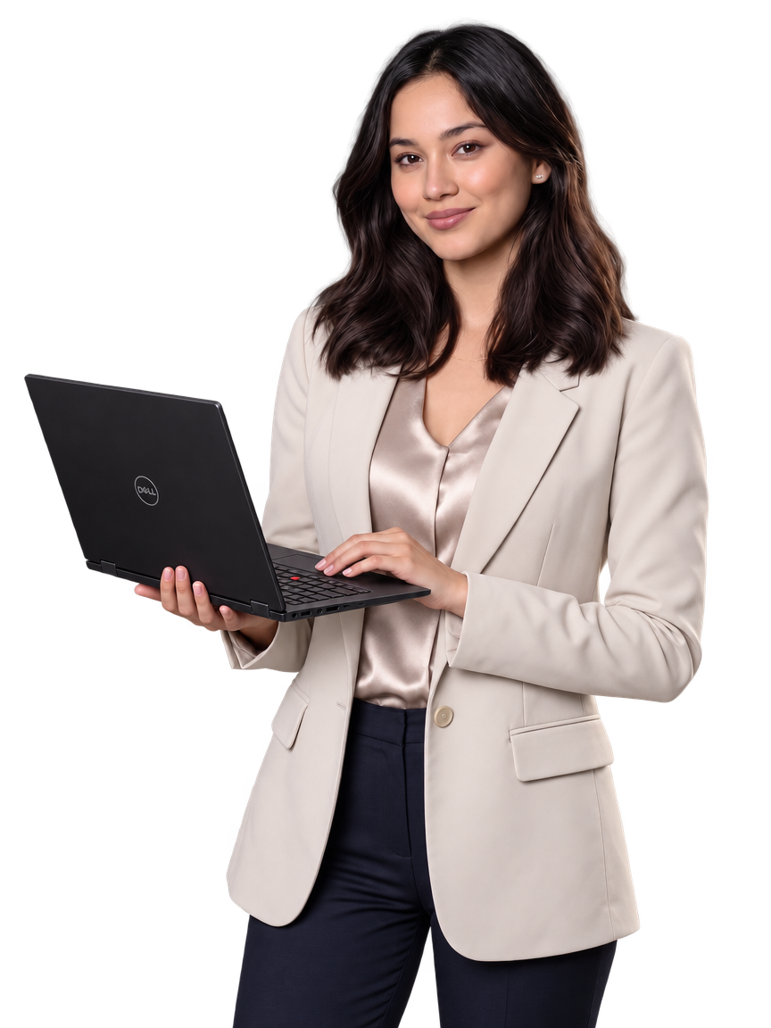 Technow specialist holding a managed secure Dell business laptop