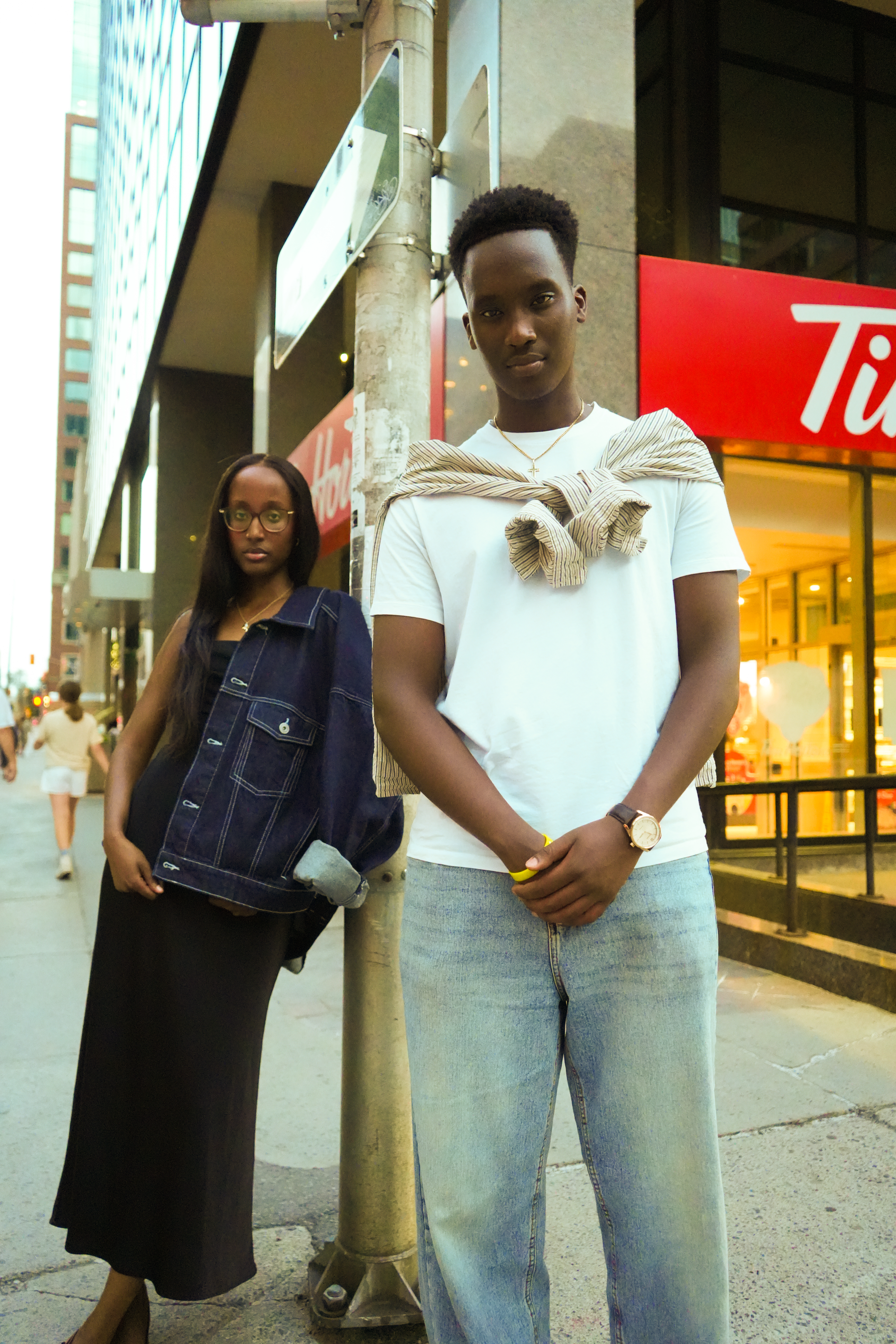 Two people on a city street