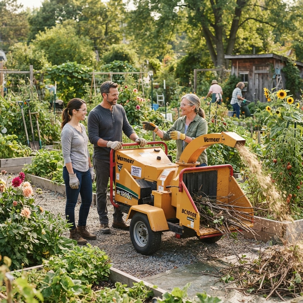Safe Operation and Communal Training for Large-Scale Wood Chippers