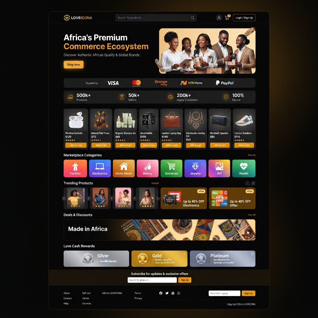Shop Afrikana Marketplace Homepage - Desktop View