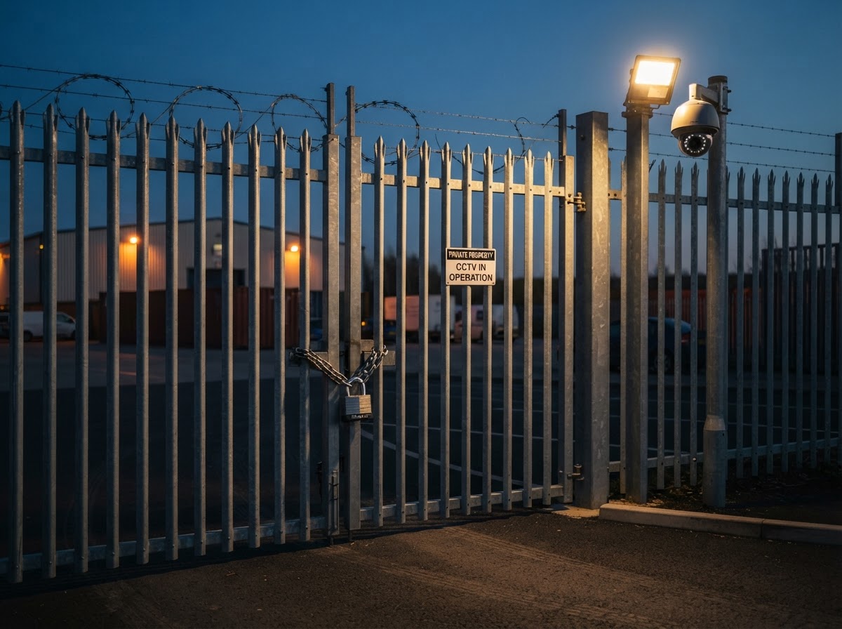 Security features including CCTV, fencing, and floodlighting