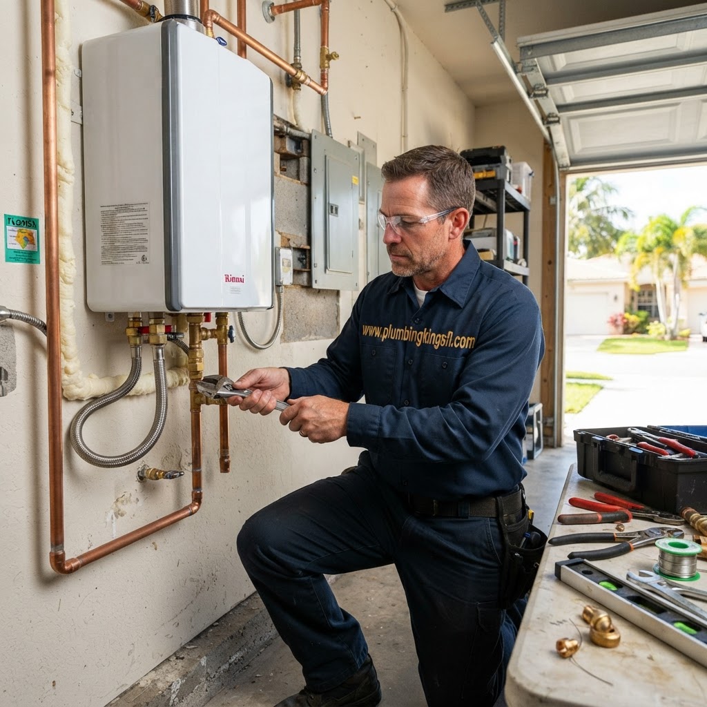 Plumbing Kings FL | www.plumbingkingsfl.com - Water Heater Installation & Repair in Hollywood, FL Tank vs. Tankless, Costs & Warning Signs Plumbing Kings FL (www.plumbingkingsfl.com) licensed plumbers in branded uniforms - Water Heater Installation & Repair in Hollywood, FL Tank vs. Tankless, Costs & Warning Signs
