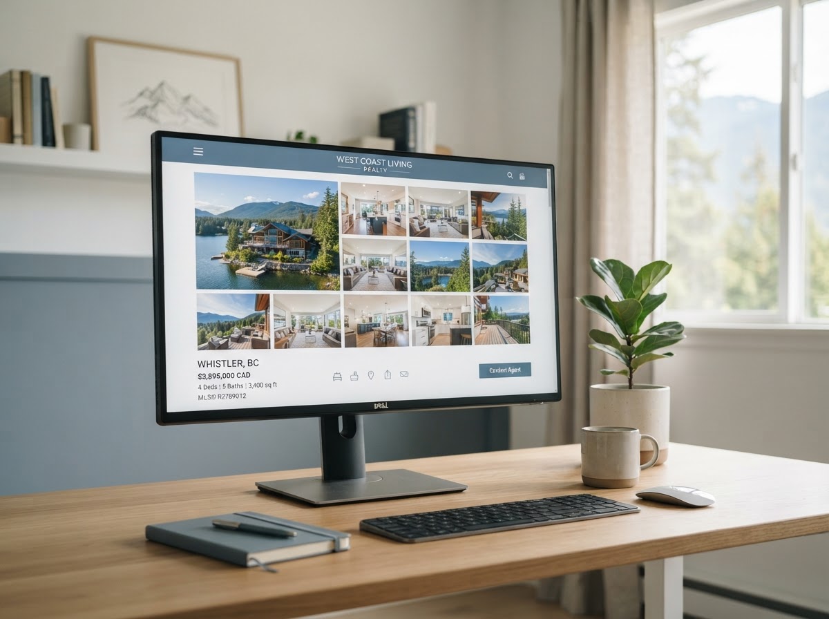 Modern real estate listing displayed on a large monitor