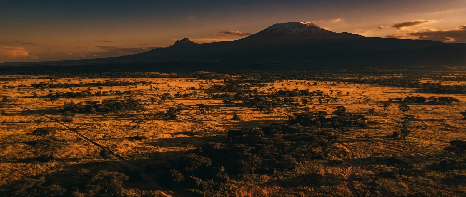 Vast Tanzanian plains at golden hour