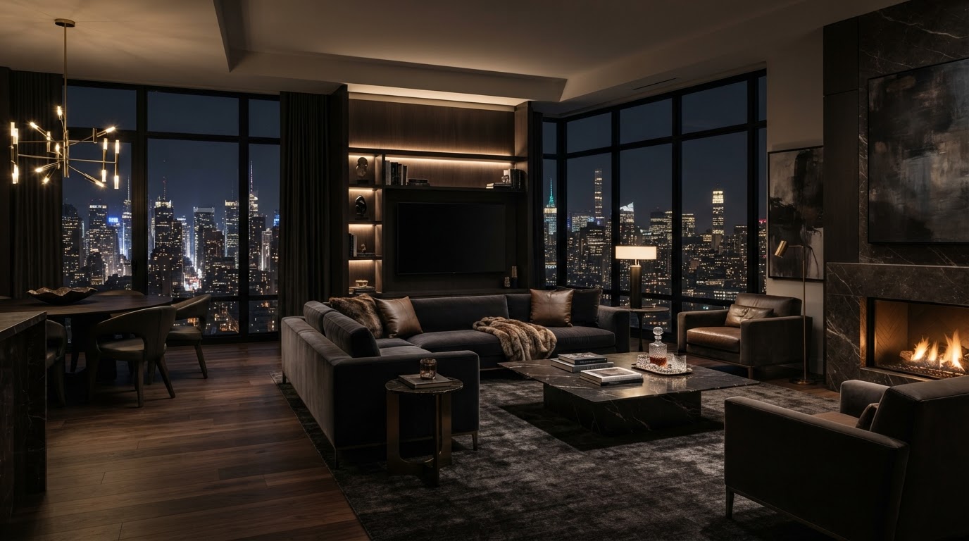Luxury interior with dramatic lighting