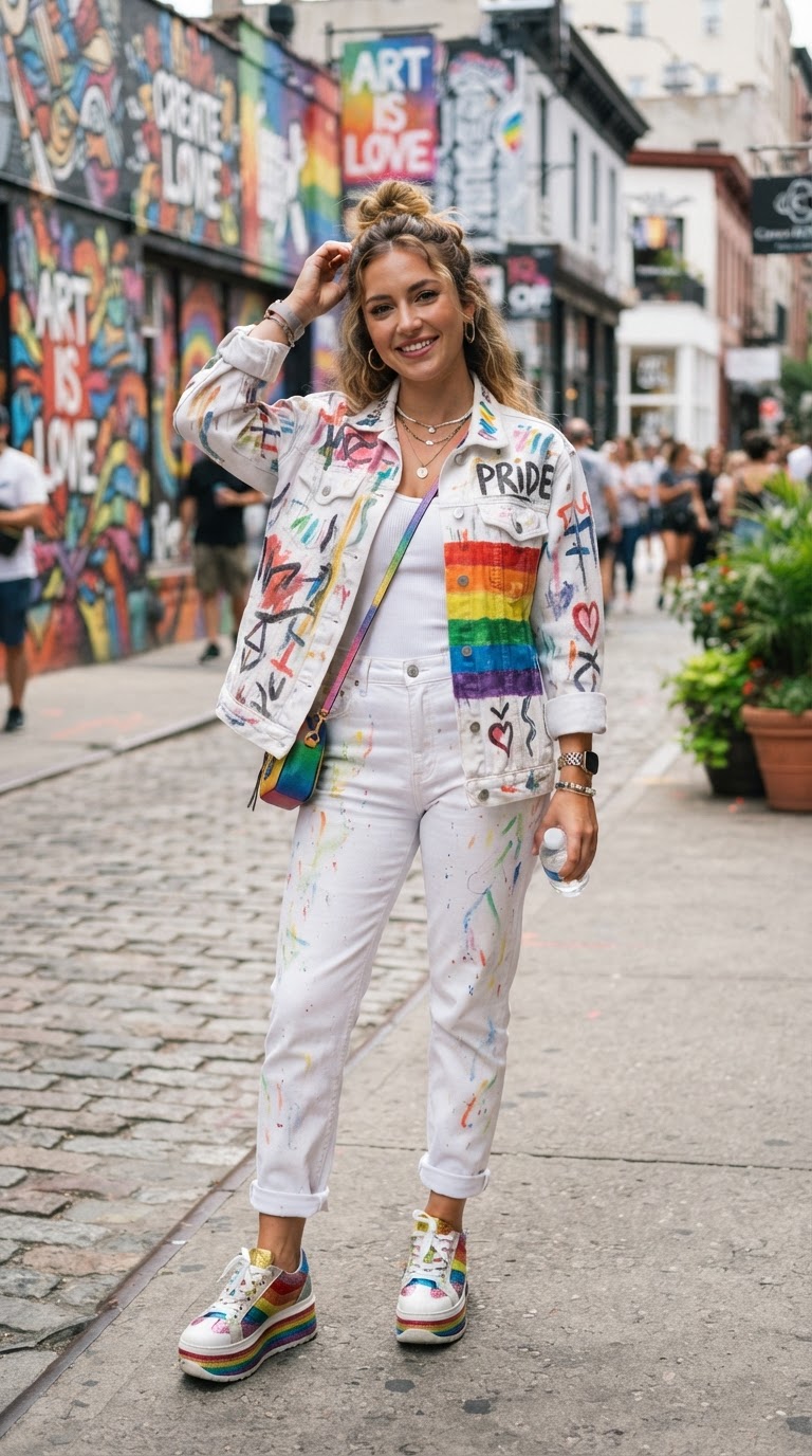 Hand-Painted Rainbow Denim Set