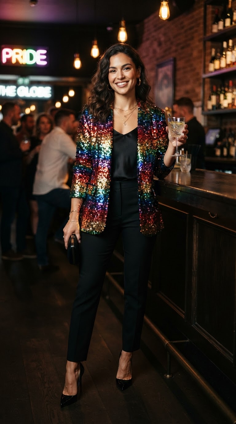 Rainbow Sequin Blazer for Evening