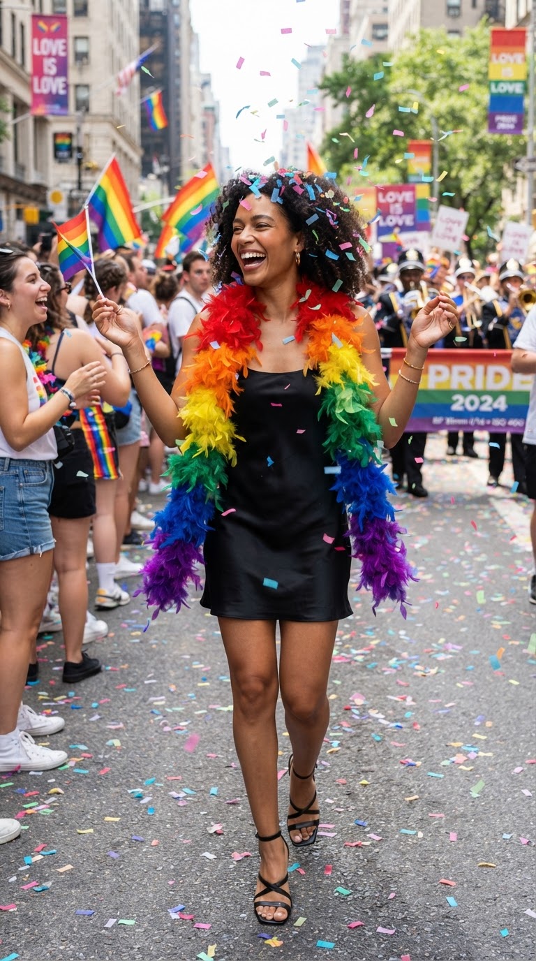Rainbow Feather Boa & Little Black Dress