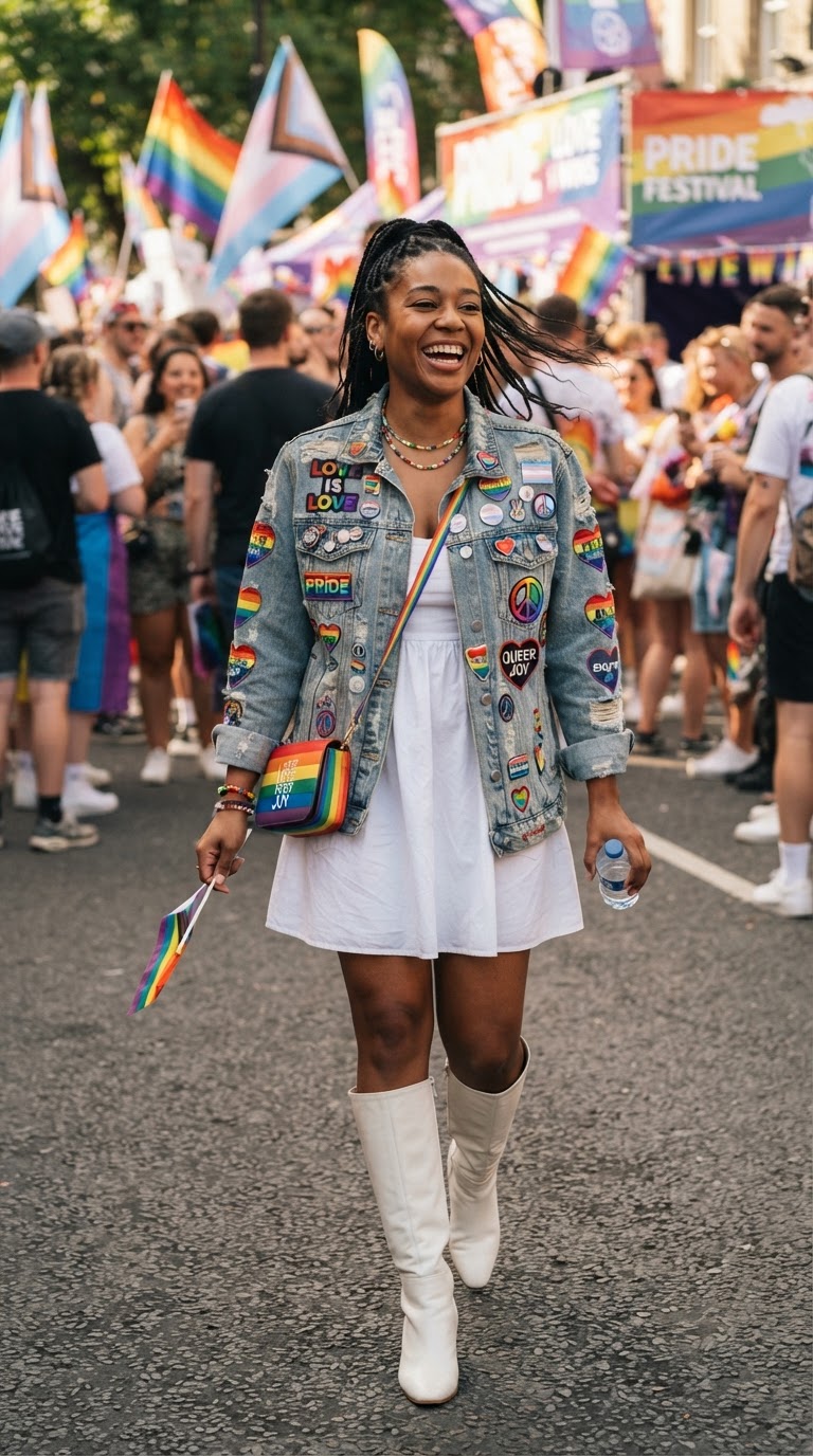 Pride Patch Denim Jacket & White Dress