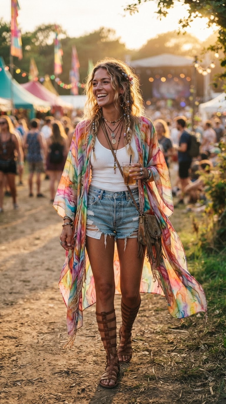 Rainbow Watercolor Kimono