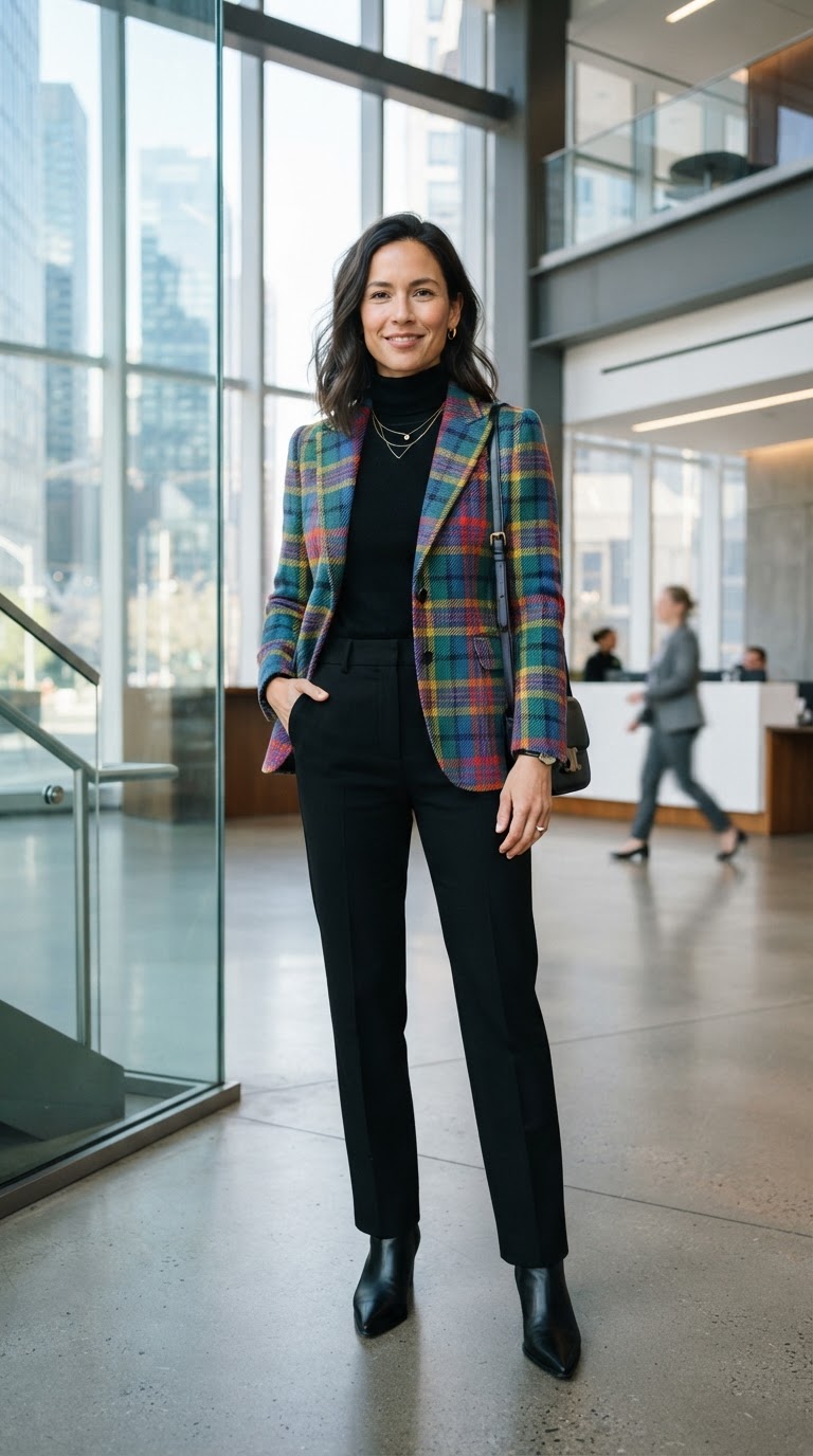 Rainbow Plaid Power Blazer