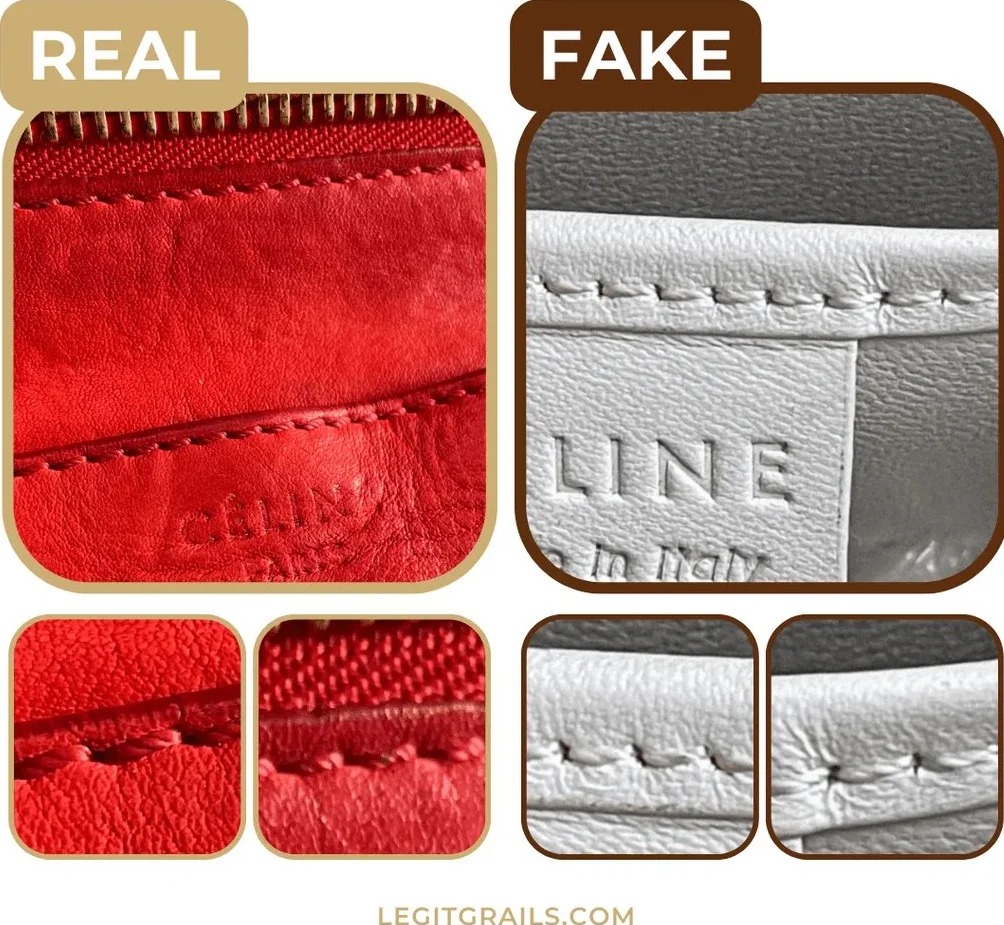 Fake vs real Celine bag stitching comparison