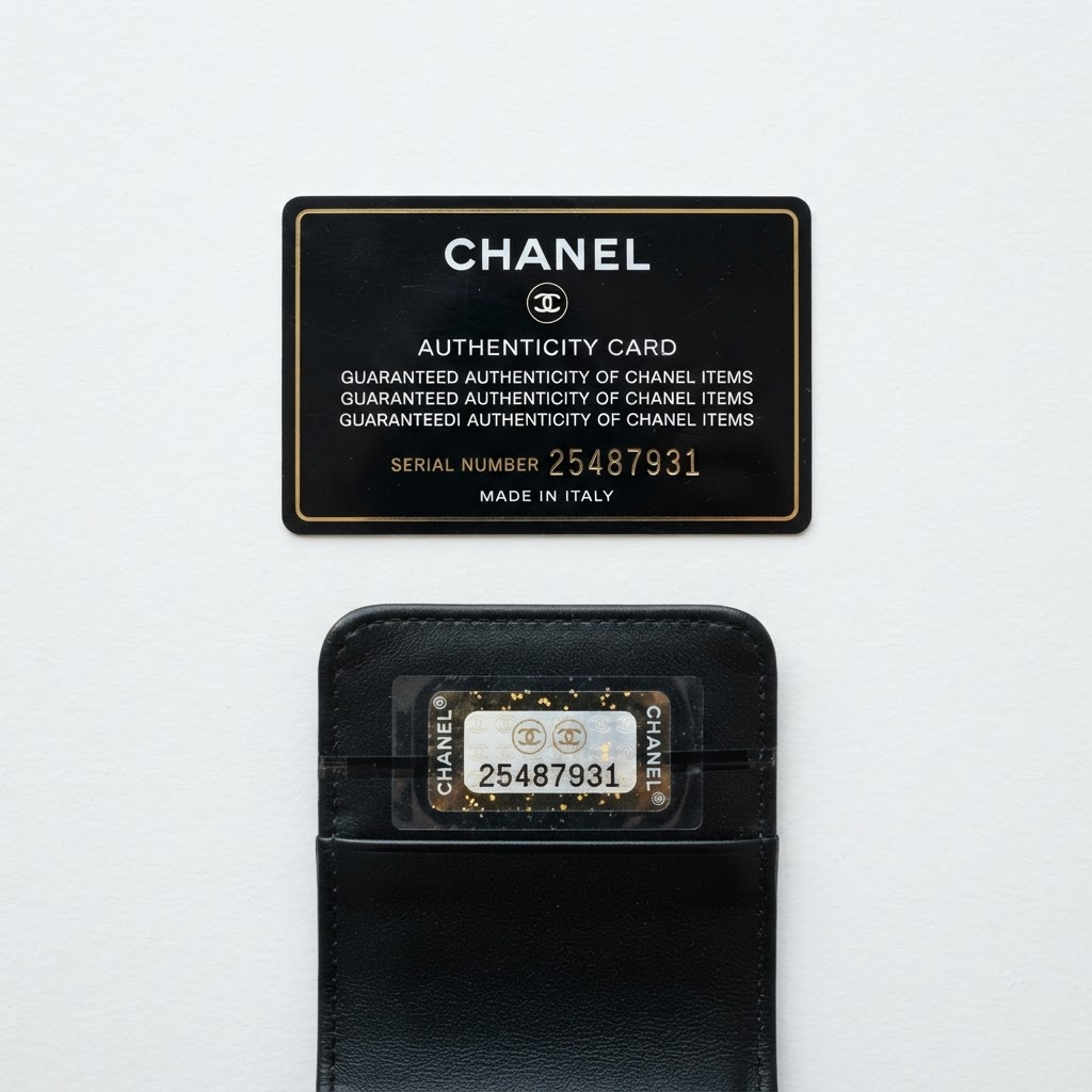 Authentic Chanel authenticity card and hologram serial number sticker