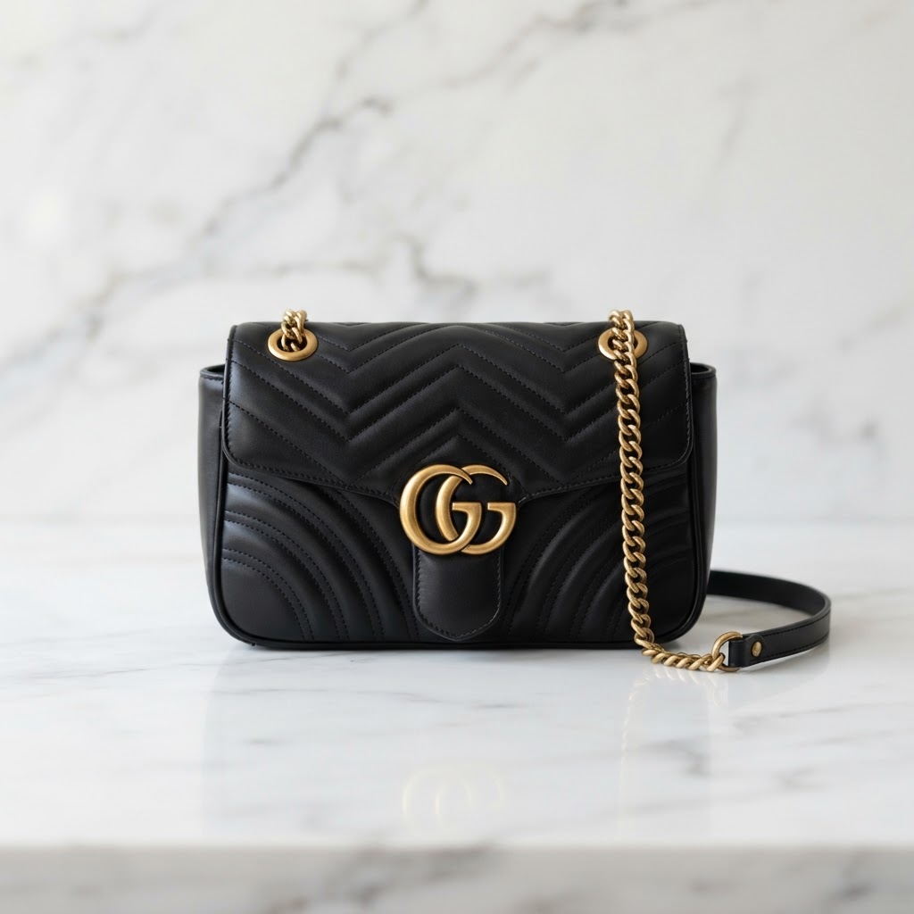 Gucci GG Marmont in black matelassé leather, verified authentic