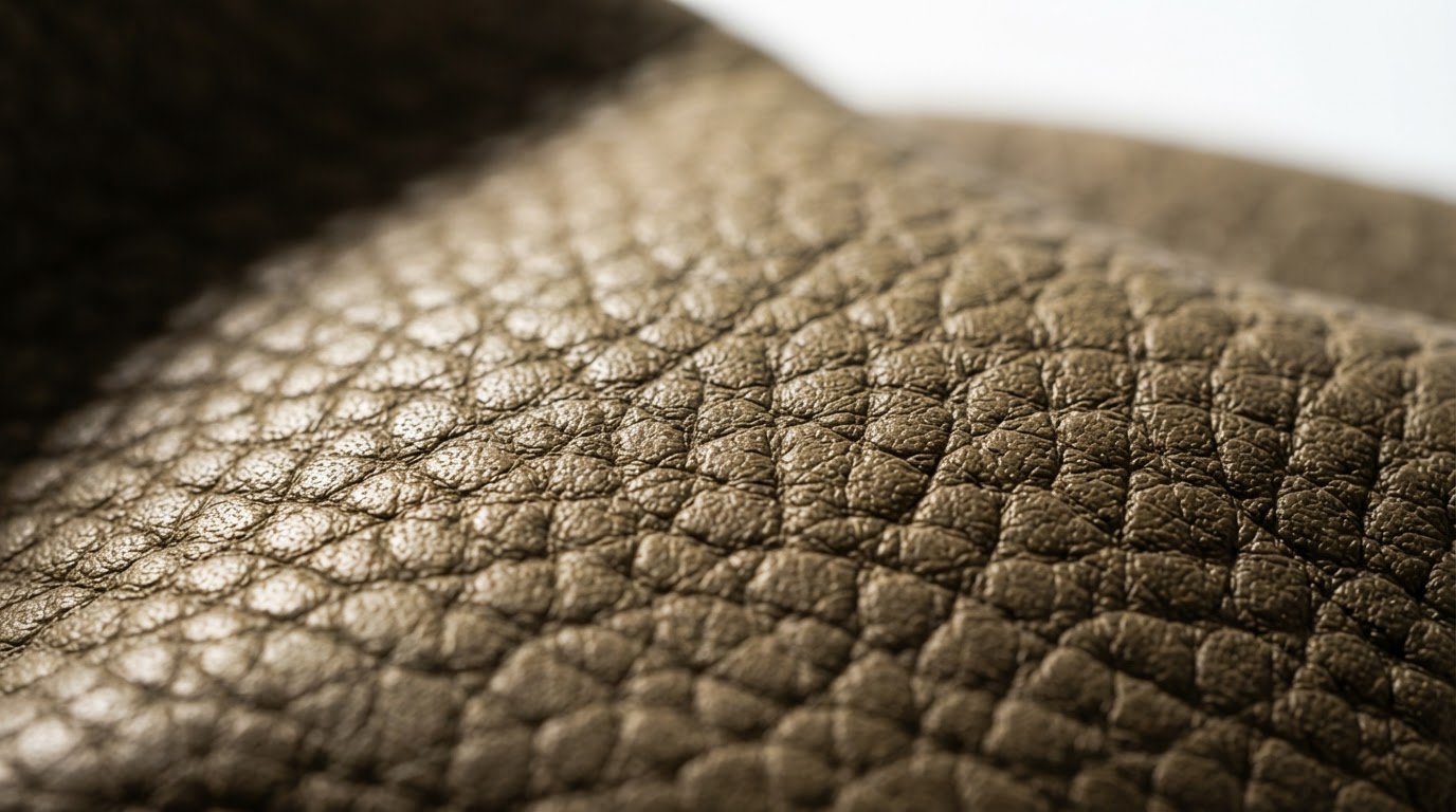 Macro view of Hermès Togo leather grain showing authentic pebbled texture under forensic studio lighting