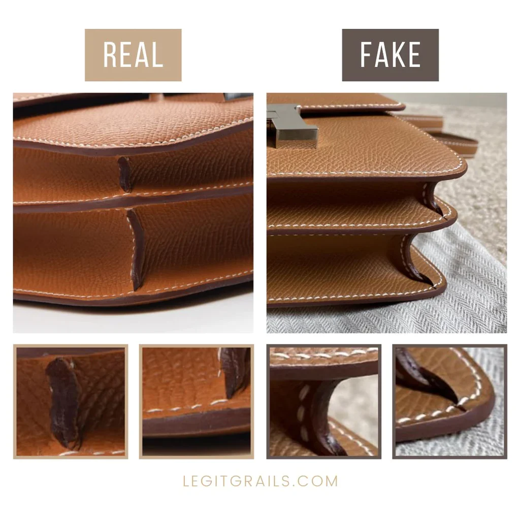 Real vs fake Hermès saddle stitching and seam quality comparison