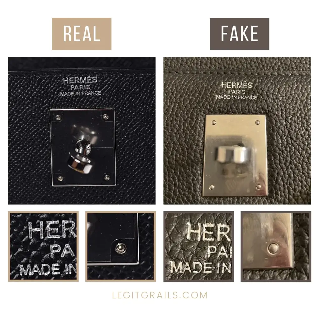 Real vs fake Hermès logo and stamping accuracy comparison
