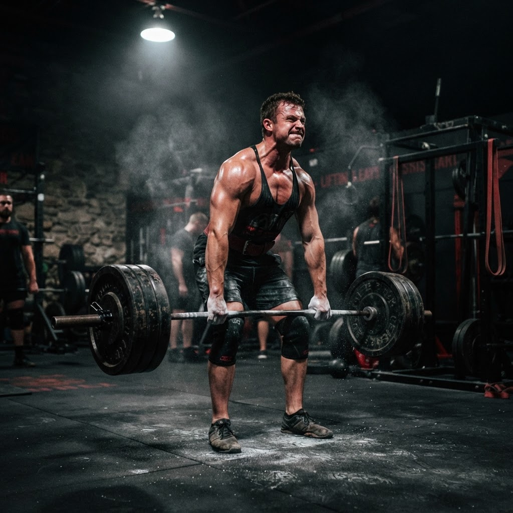 Athlete training with heavy steel