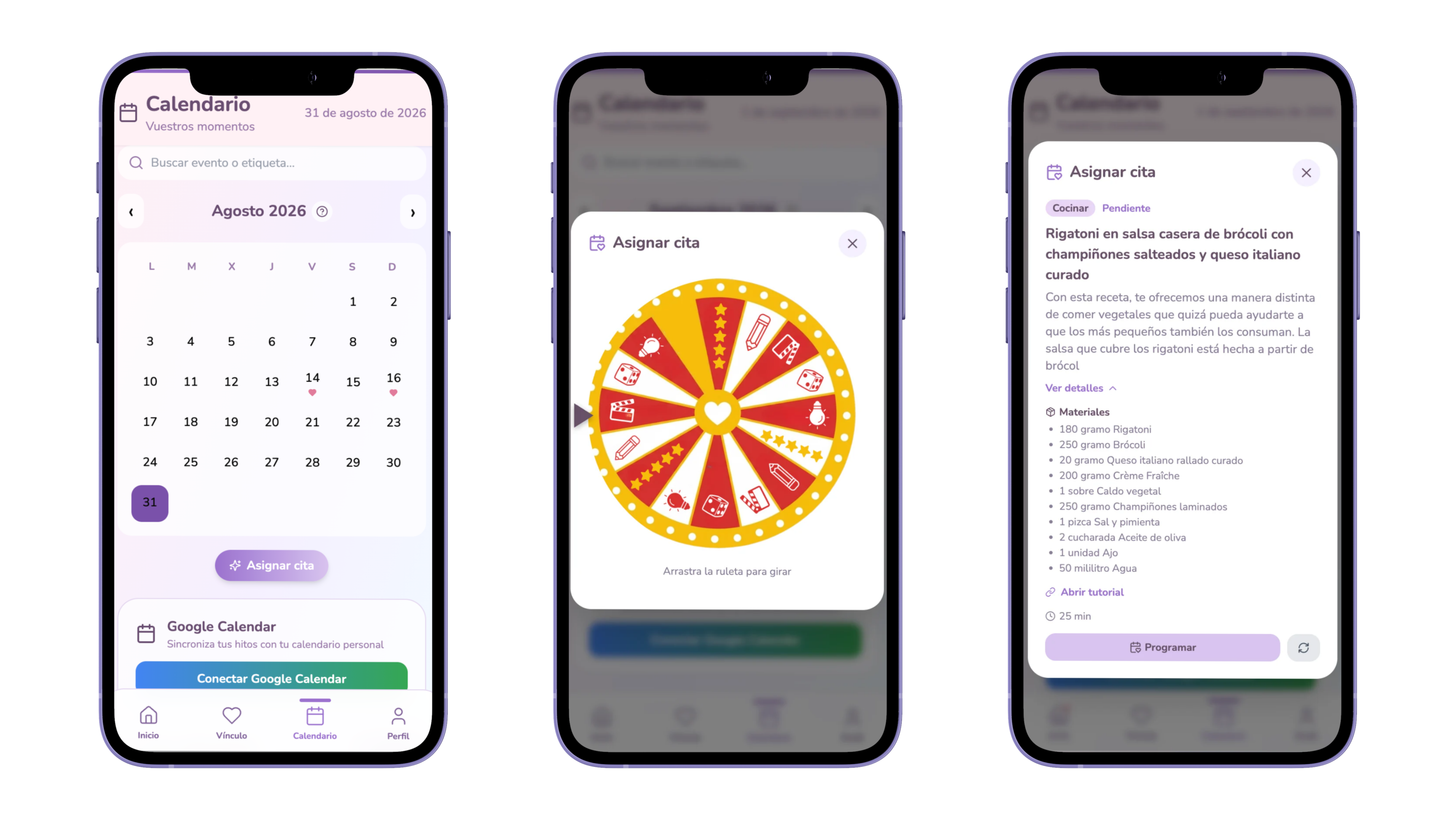 Calendario y ruleta de citas