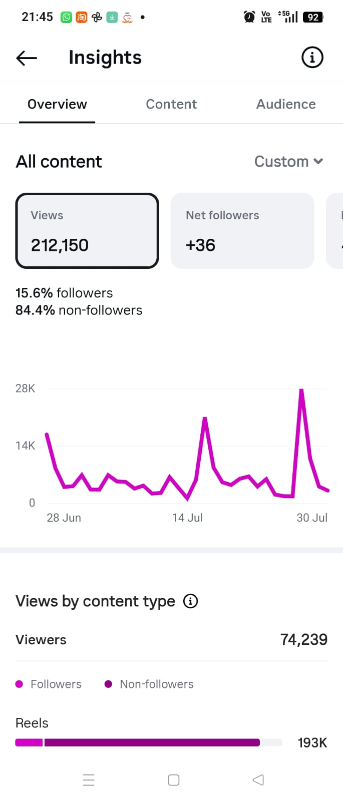 Instagram Professional Dashboard — 29 Jun–31 Jul