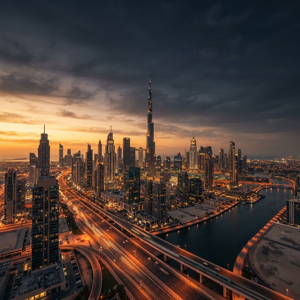 Dubai skyline at dusk