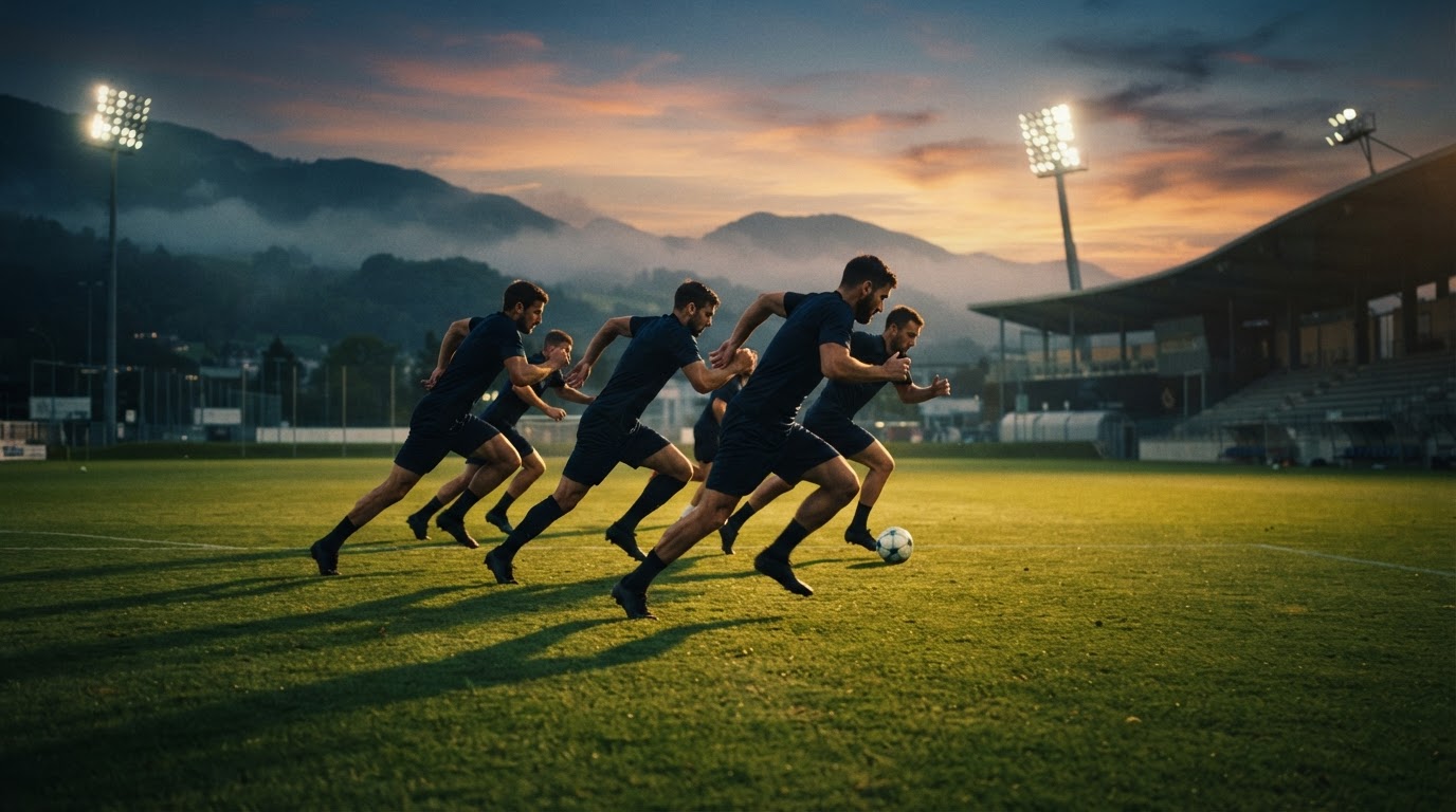 Professioneel sportteam in training