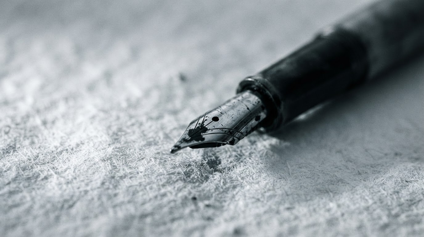 Fountain pen on textured paper representing individual tools