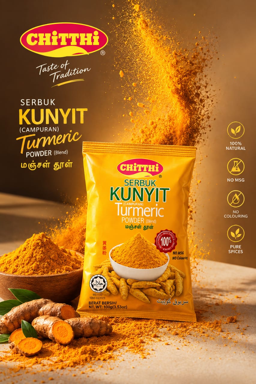 Chitthi Serbuk Kunyit turmeric powder with fresh turmeric root