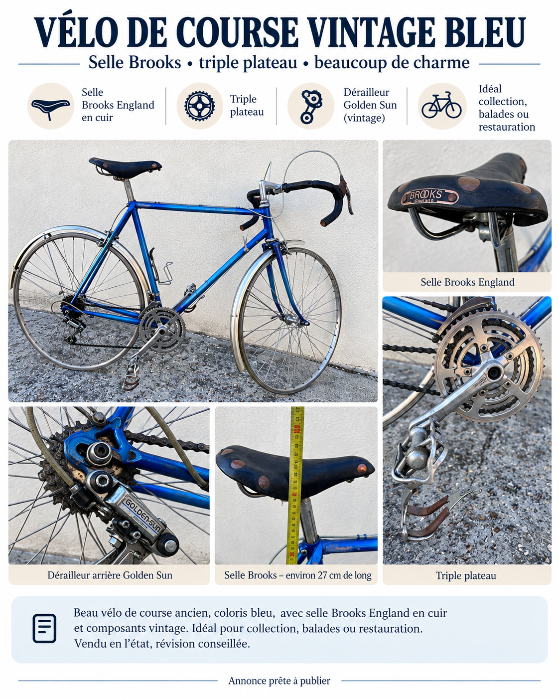 VÉLO DE COURSE VINTAGE BLEU