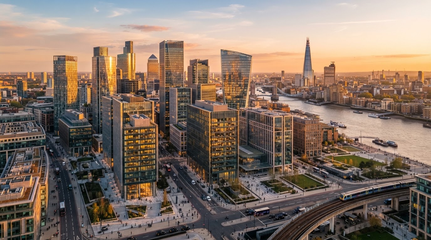 Modern UK city skyline