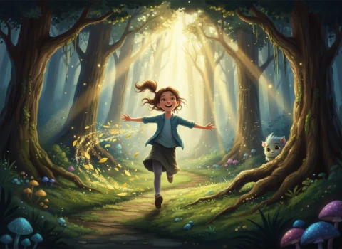 A glowing forest path in a personalized story world