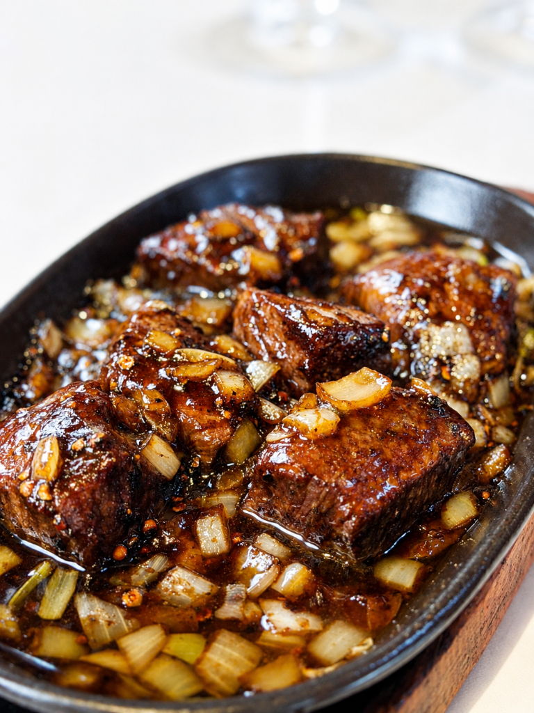 Bœuf au poivre et aux oignons