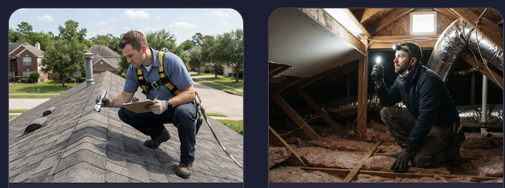 Coronado Roofing technician inspecting a residential shingle roof