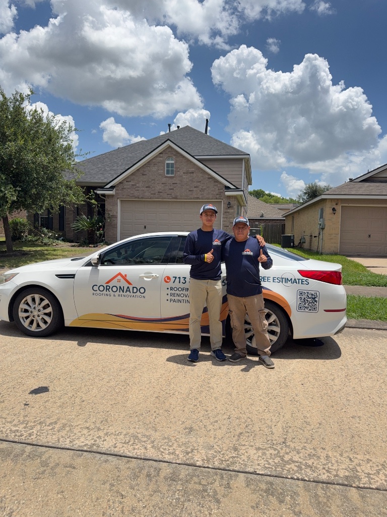 New roof installation on Houston home — Coronado Roofing yard sign