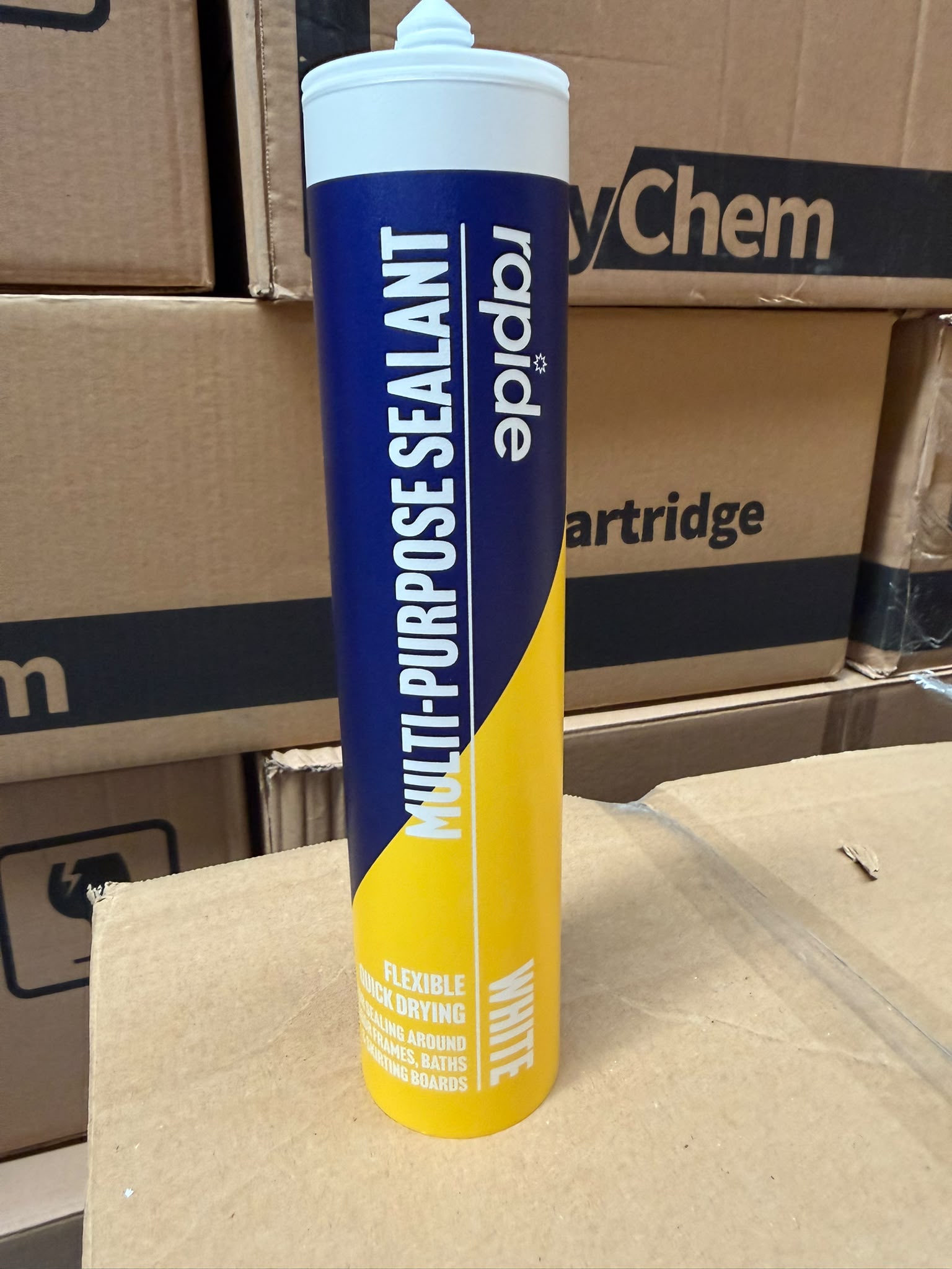 rapide multi-purpose sealant cartridge with blue and yellow IML decoration