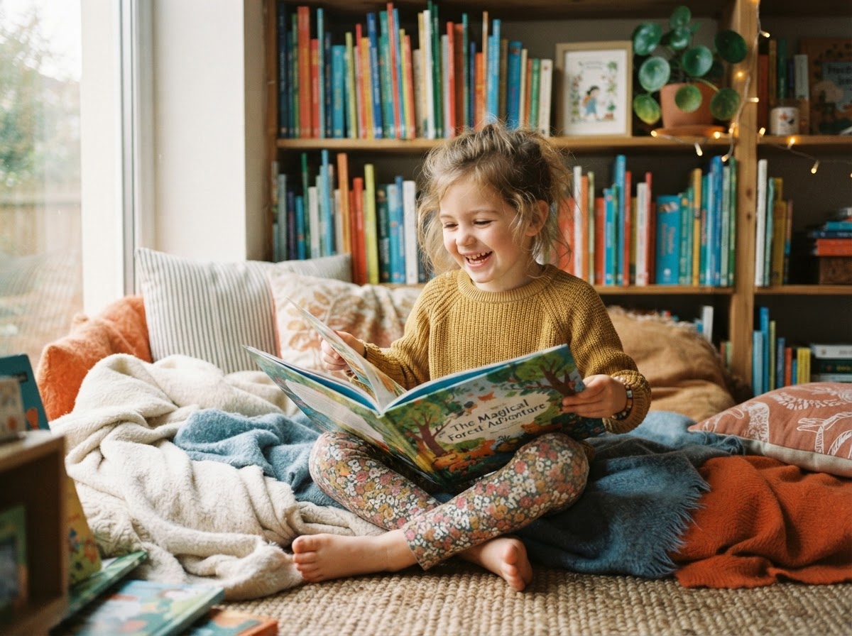 Enfant lisant un livre illustré