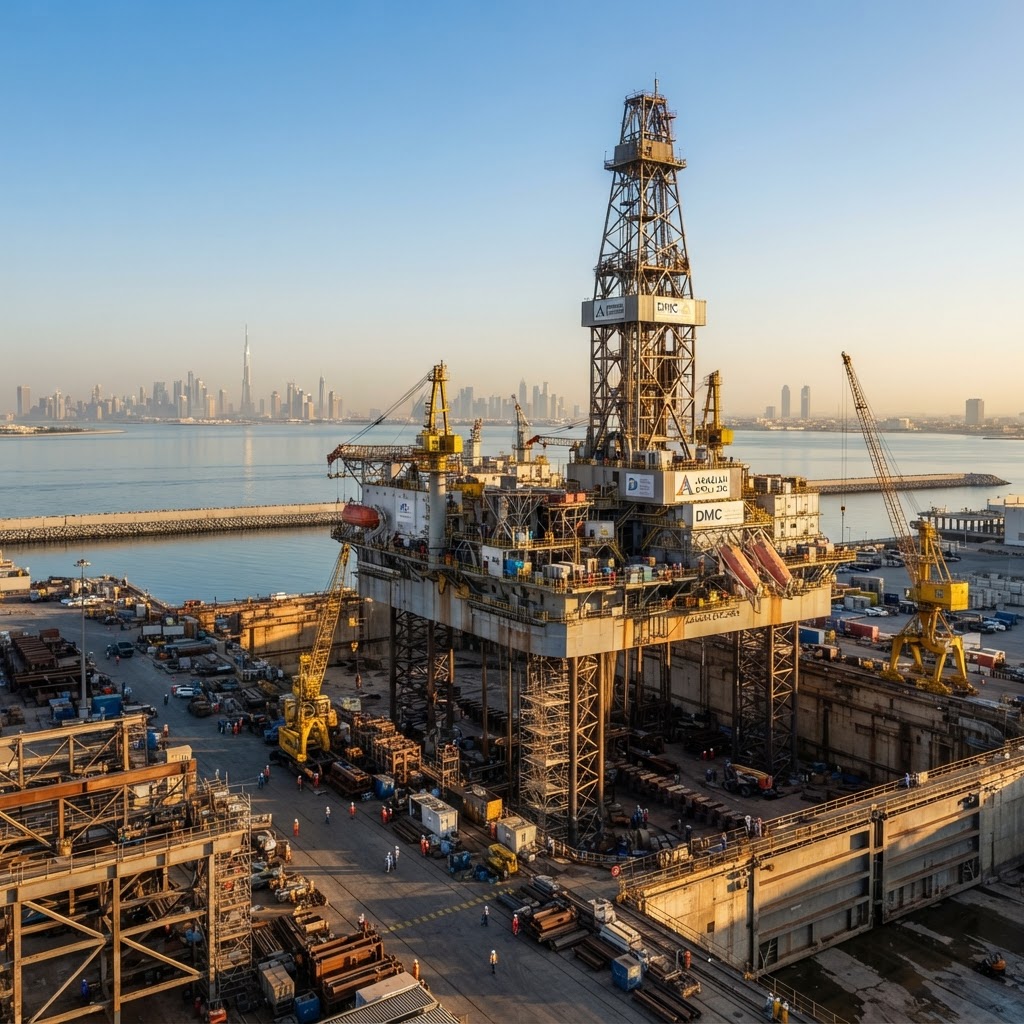 Drilling rig in a Dubai shipyard