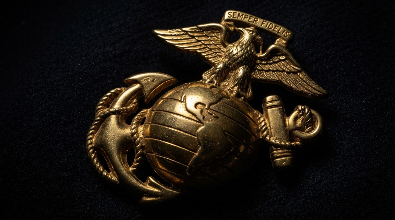 Marine Eagle, Globe, and Anchor emblem in polished gold