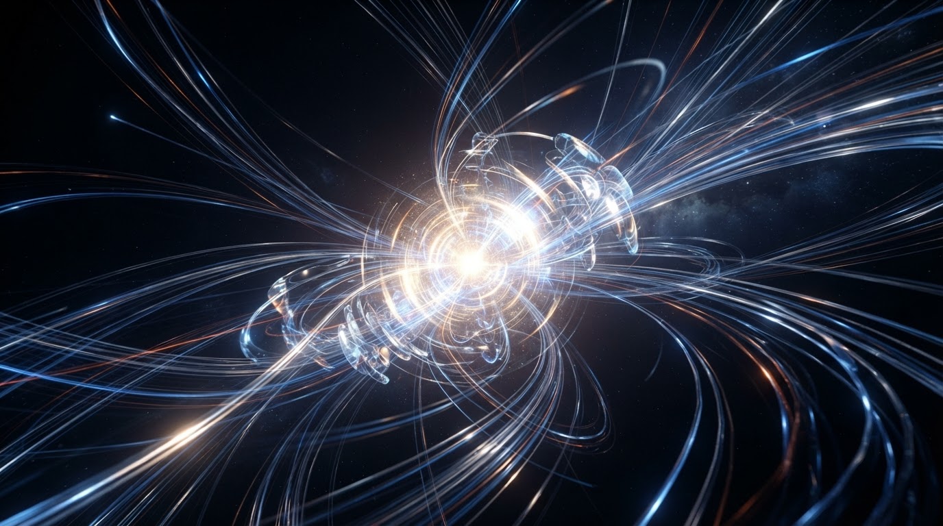 Abstract 3D data streams converging to a luminous core