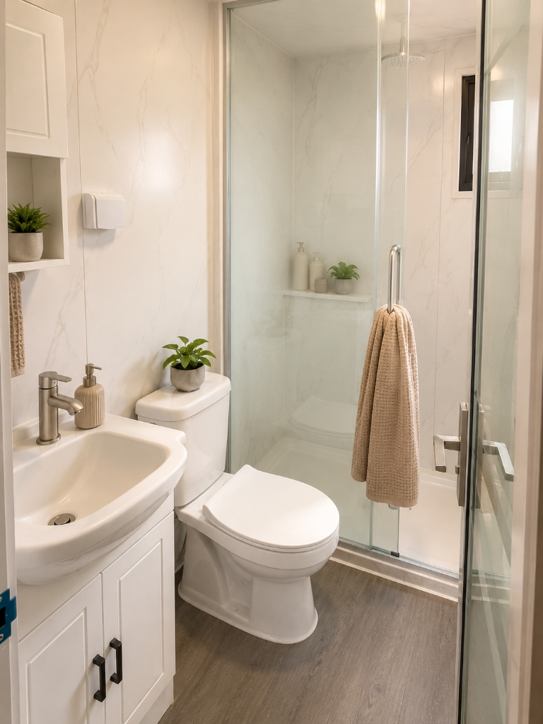 A Bathroom You'll Actually Love — walk-in shower and modern fixtures.