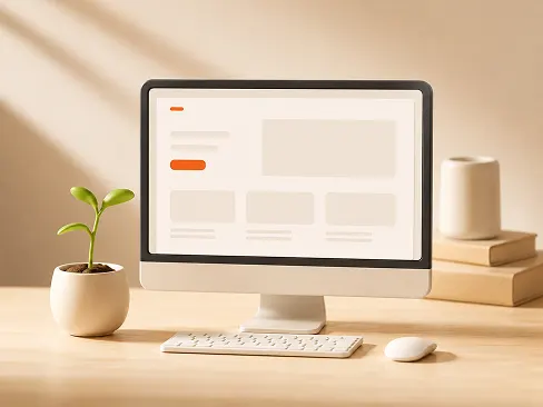 3D web design mockup on a desktop monitor for new businesses getting online