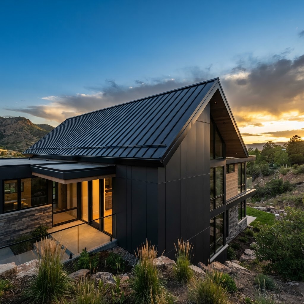 Dramatic roofline ridge with storm-front lighting