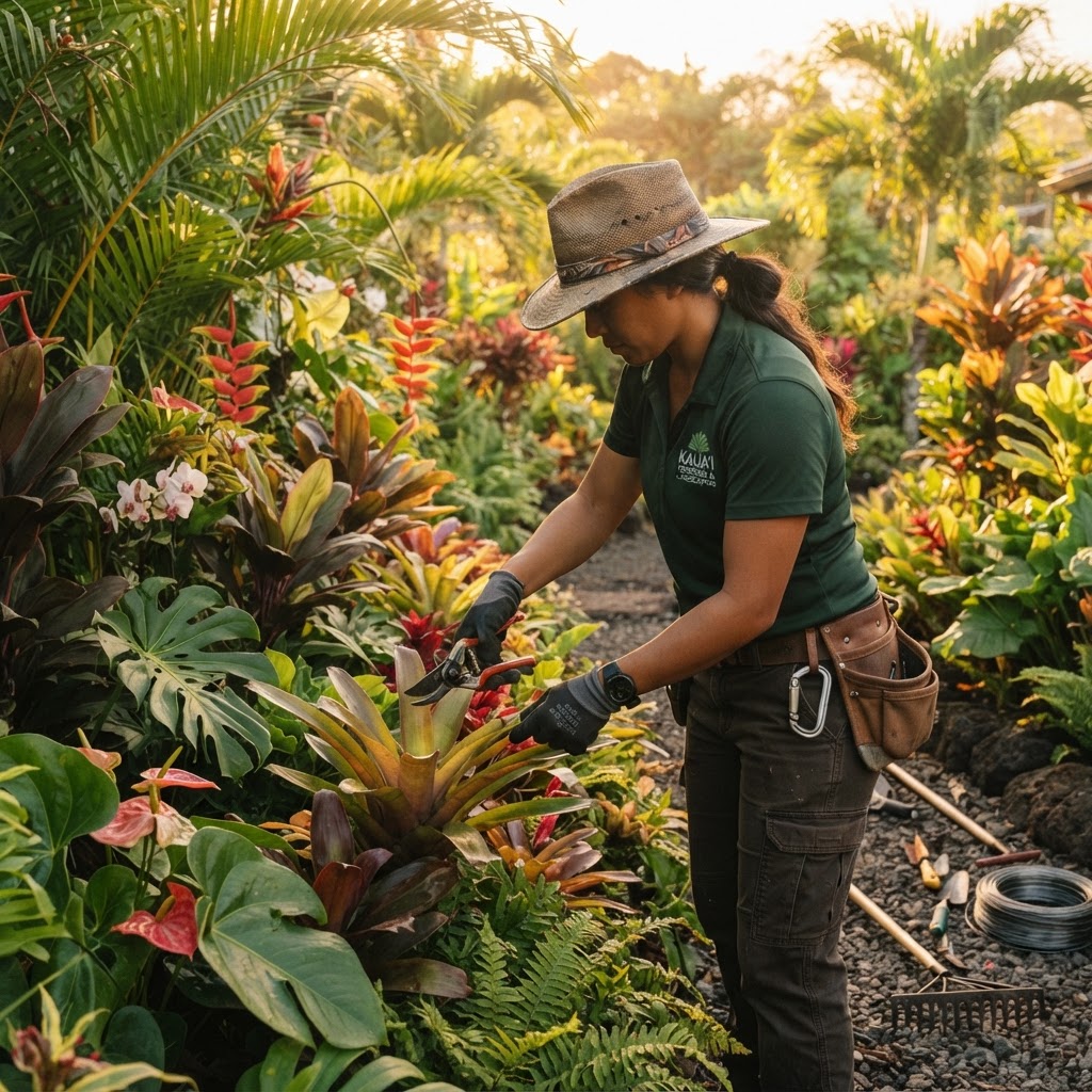 R&B landscaper maintaining a Hawaiian yard