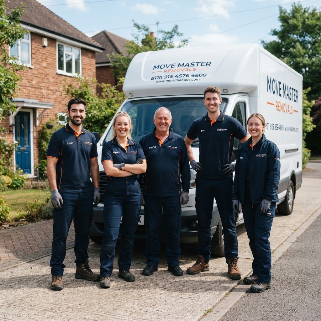 Movers Exchange team of professional movers in uniform with a Luton removal van