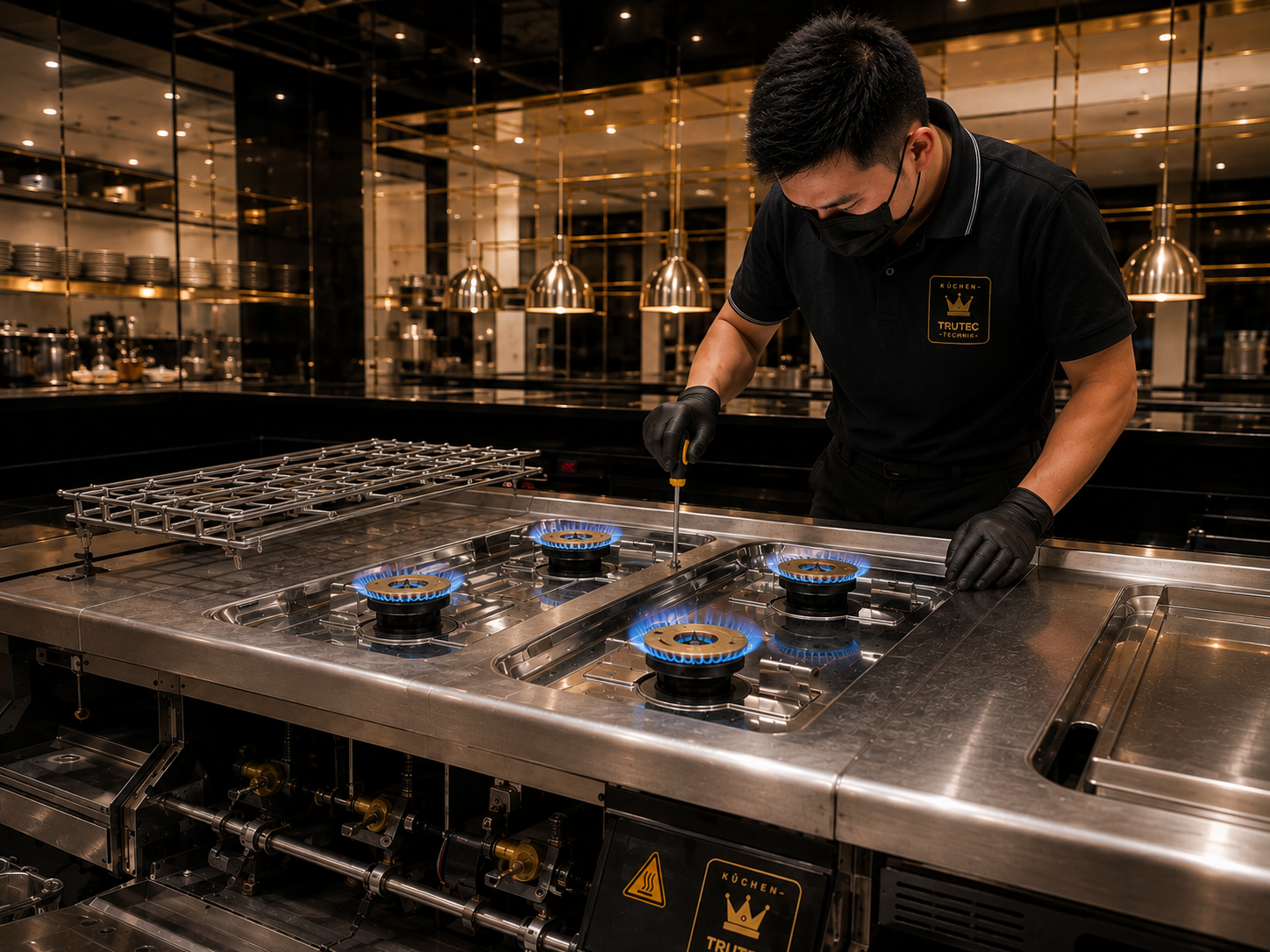 Master craftsman assembling precision cooking equipment