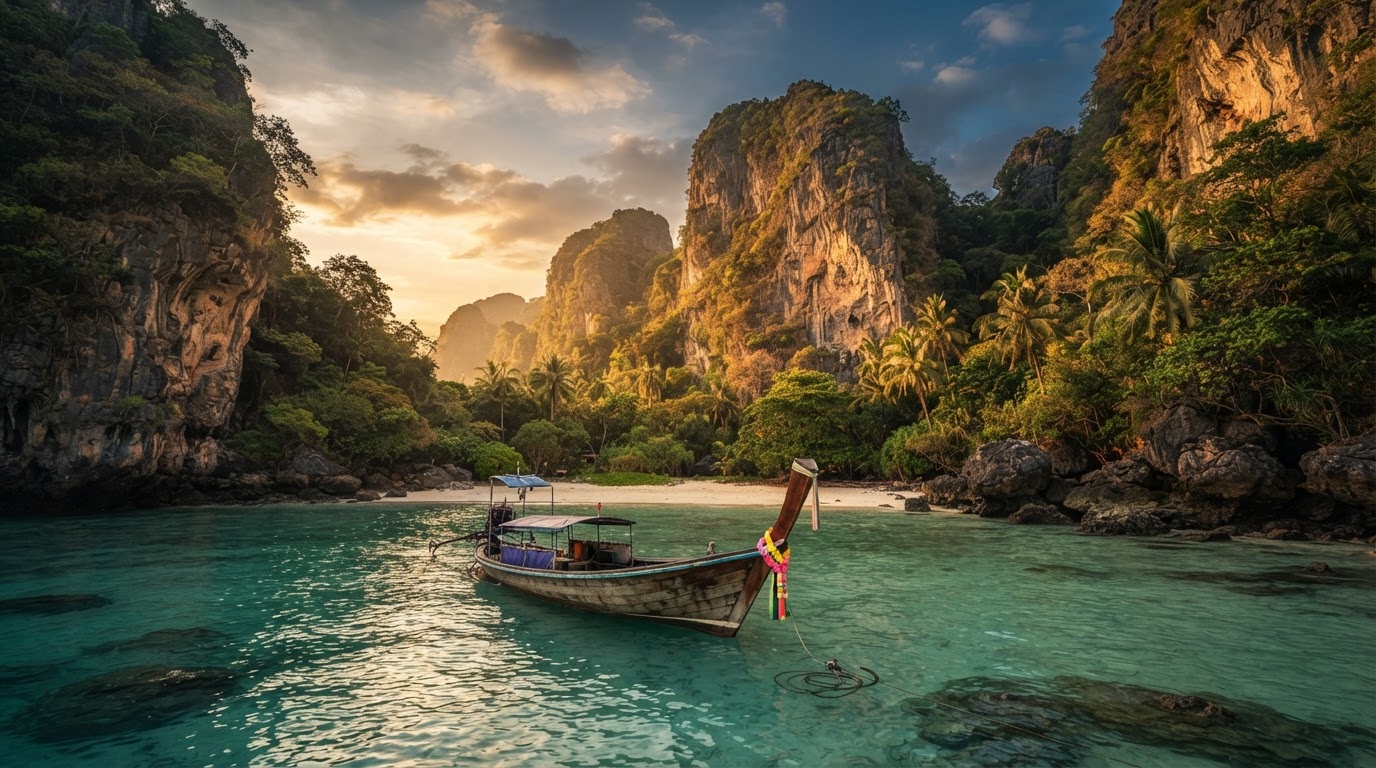 Hidden cove in Phuket at golden hour