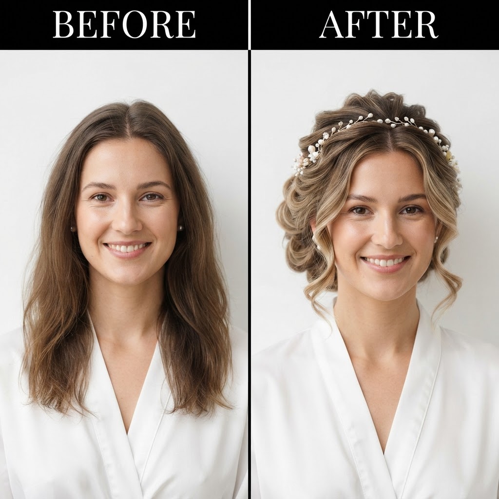 The Bridal Updo — Before → After transformation at The Hair Extension Room
