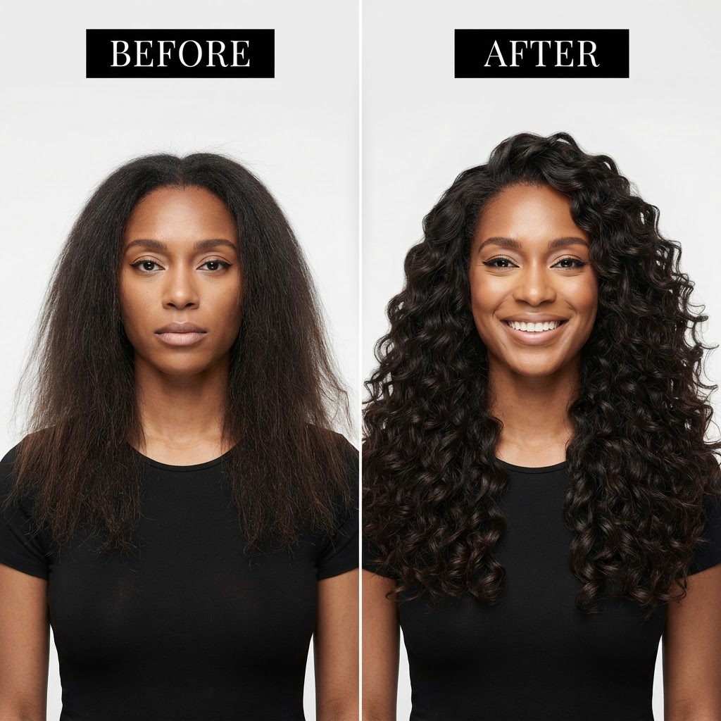 Defined Curls — Before → After transformation at The Hair Extension Room